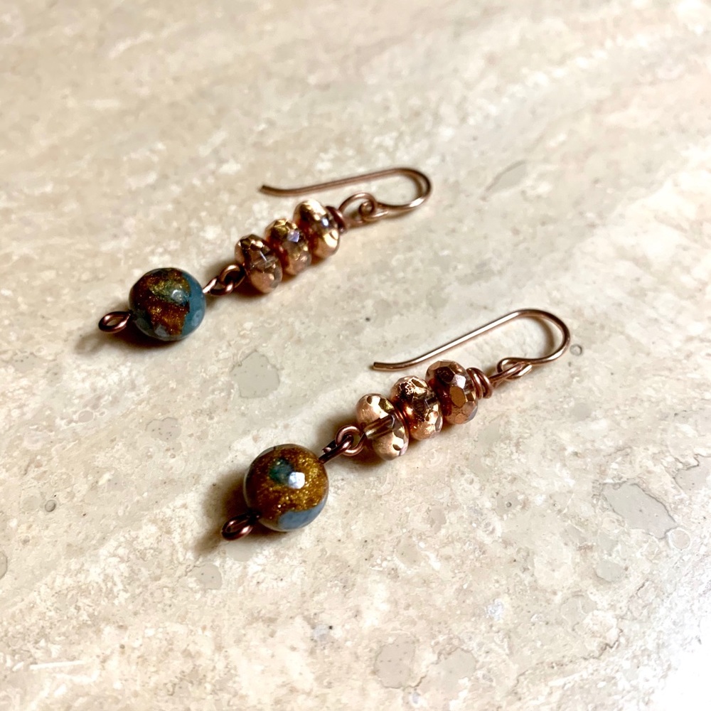 Handmade rose gold composite stone earrings